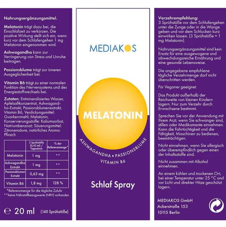 Melatonin Ashwagandha Schlaf Spray vegan, 50 ml^Mediakos Sale