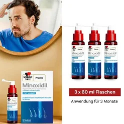 DoppelherzPharma MINOXIDIL 50 mg/ml Lösung für Männer, 3X60 ml- Mittel Gegen Haarausfall
