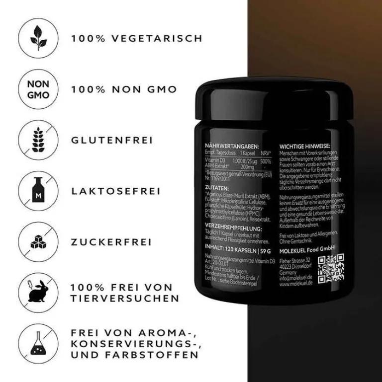 Molekuel Vitamin D (Colecalciferol)-Premium Vitamin D3-Formel, 120 St
