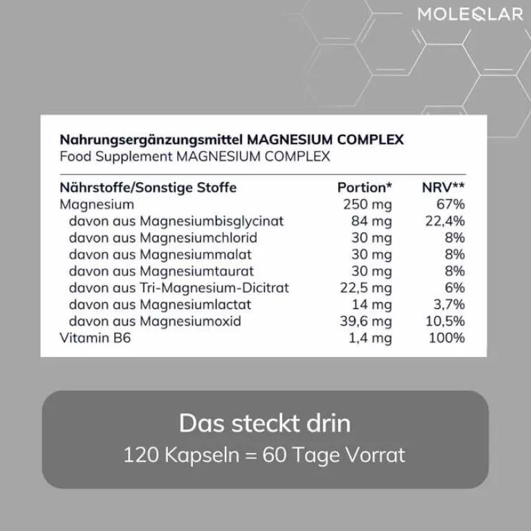 MoleQlar Longevity Qnesium Magnesium Complex Kapseln , 120 St- Magnesium