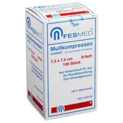 Fesmed Mullkompressen ES 7,5x7,5 cm unsteril 8-fach, 100 St- Sterile Kompressen