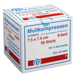 Fesmed Mullkompressen ES 7,5x7,5 cm unsteril 8-fach, 50 St- Sterile Kompressen