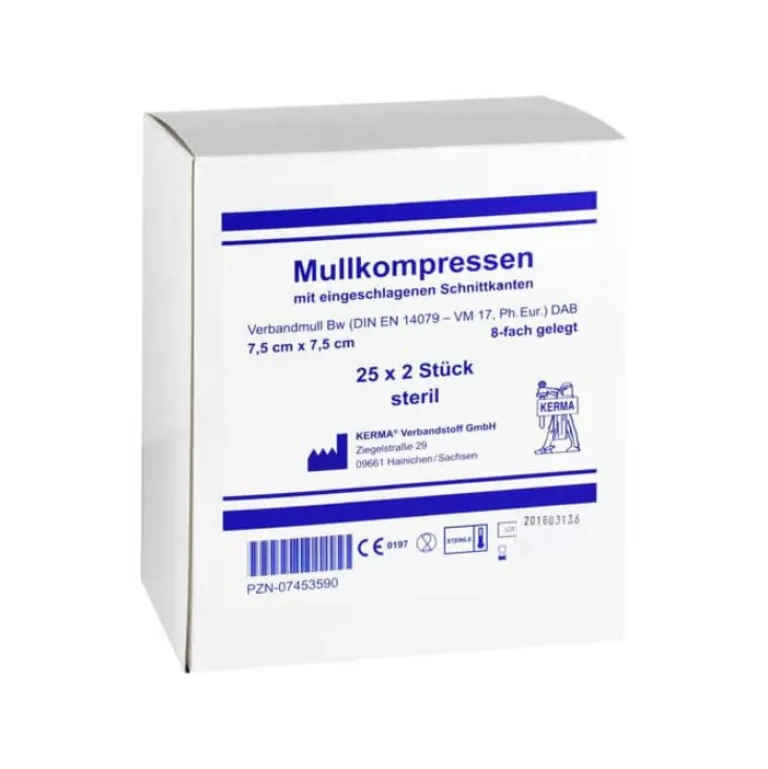 Mullkompressen 7,5x7,5 cm steril 8-fach BW, 25X2 St^Kerma