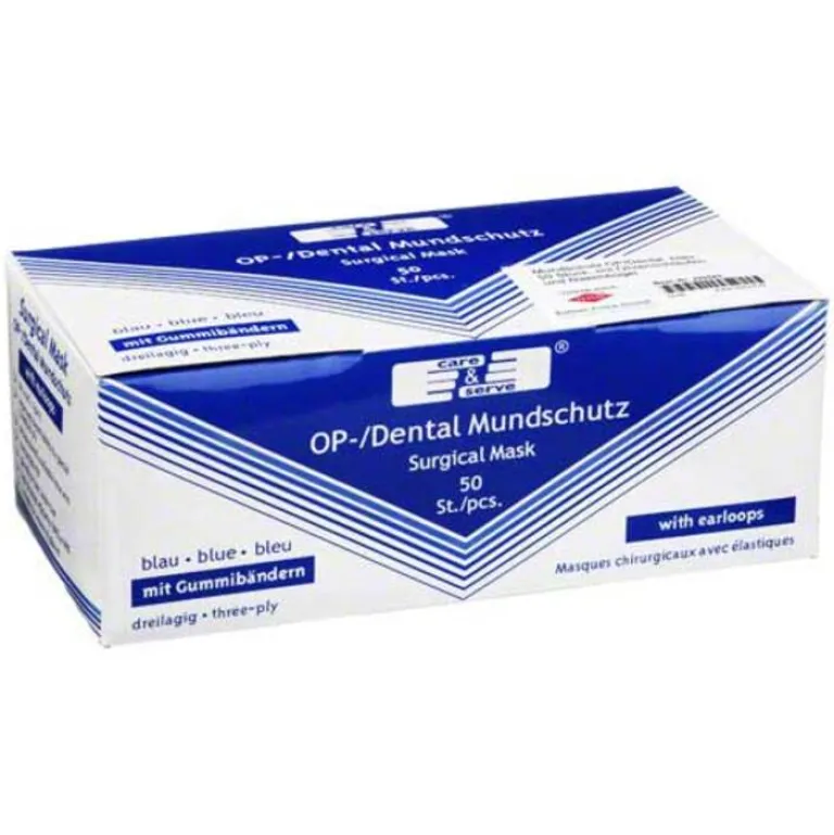 Mundschutz OP blau mit Gummiband und Nasenbügel, 50 St- Mundschutz