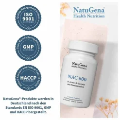 NatuGena Aminosäuren-NAC 600 N-Acetyl-L-Cystein aus Fermentation Kapseln , 90 St