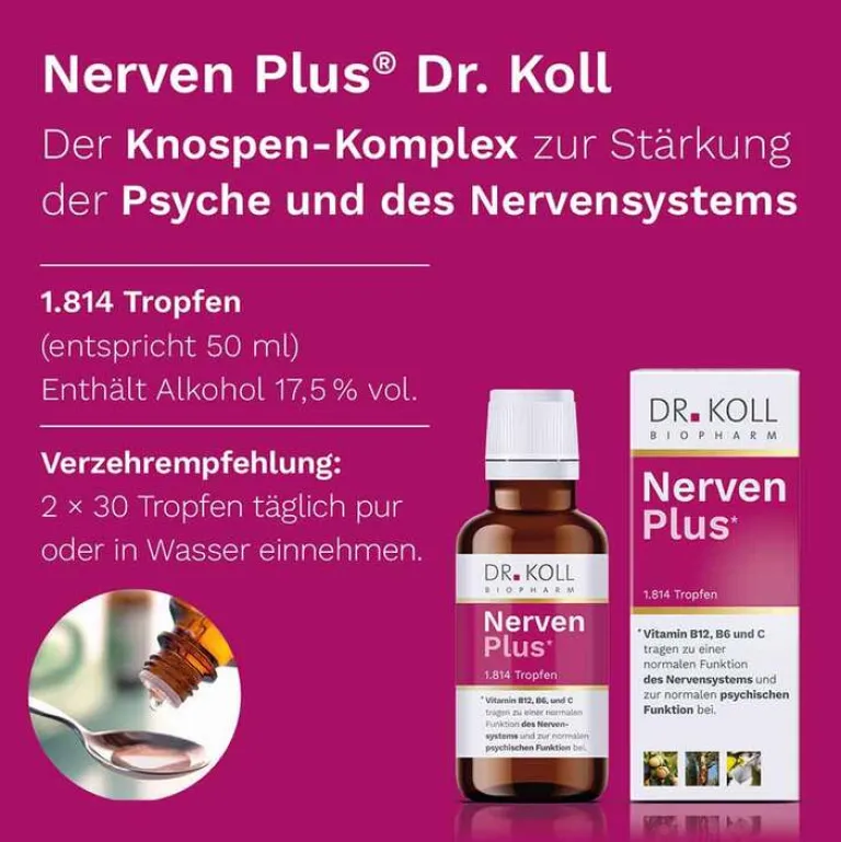 Dr. Koll Nerven Plus Gemmo Komplex Vitamin B12 B6, 50 ml- Vitamin C (Ascorbinsäure)|Vitamin B6 (Pyridoxin)