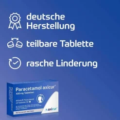 axicur Paracetamol ® 500 mg Tabletten , 20 St- Zahnschmerztabletten|Regelschmerzen Tabletten