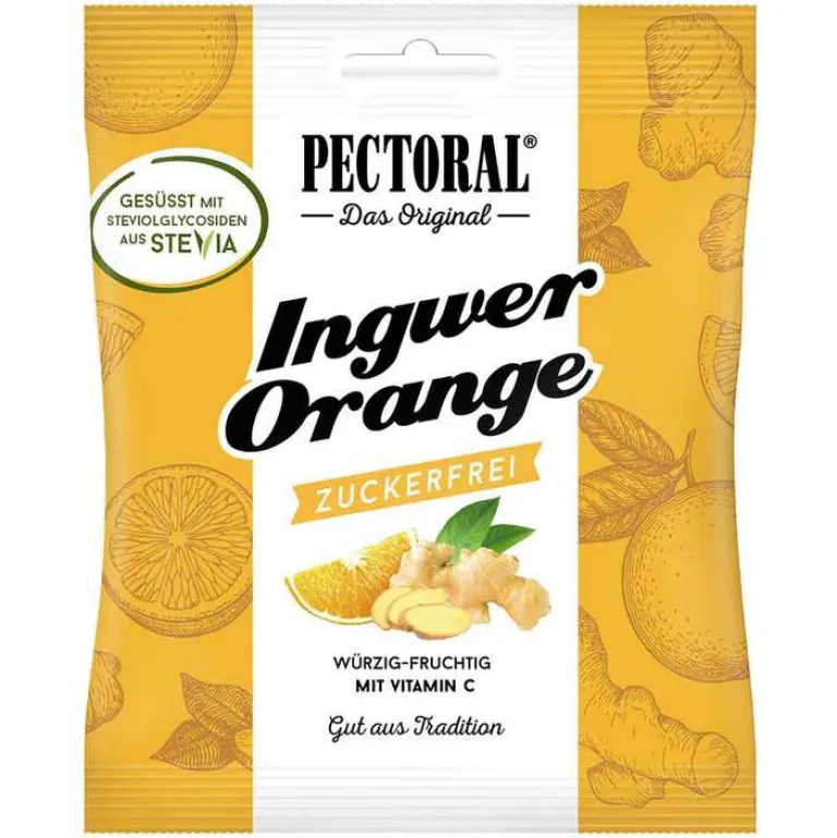 Pectoral Husten & Halsbonbons-Ingwer Orange Bonbons zuckerfrei, 60 g