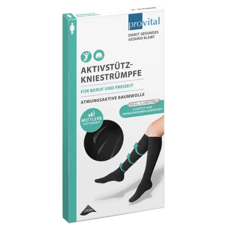 Provital Stütz- Und Reisestrümpfe-Aktivstützkniestrümpfe Damen Größe 39 - 42 schwarz, 2 St