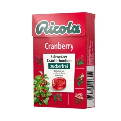Ricola ohne Zucker Box Cranberry Bonbons, 50 g- Zuckerfreie Bonbons