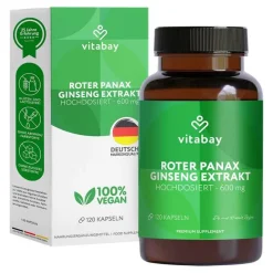 Vitabay Roter Panax ginseng Extrakt 600 mg vegan Kapseln, 120 St- Ginseng