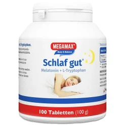 Megamax Melatonin Tabletten|Aminosäuren-Schlaf Gut Melatonin + L-Tryptophan Tabletten, 100 St