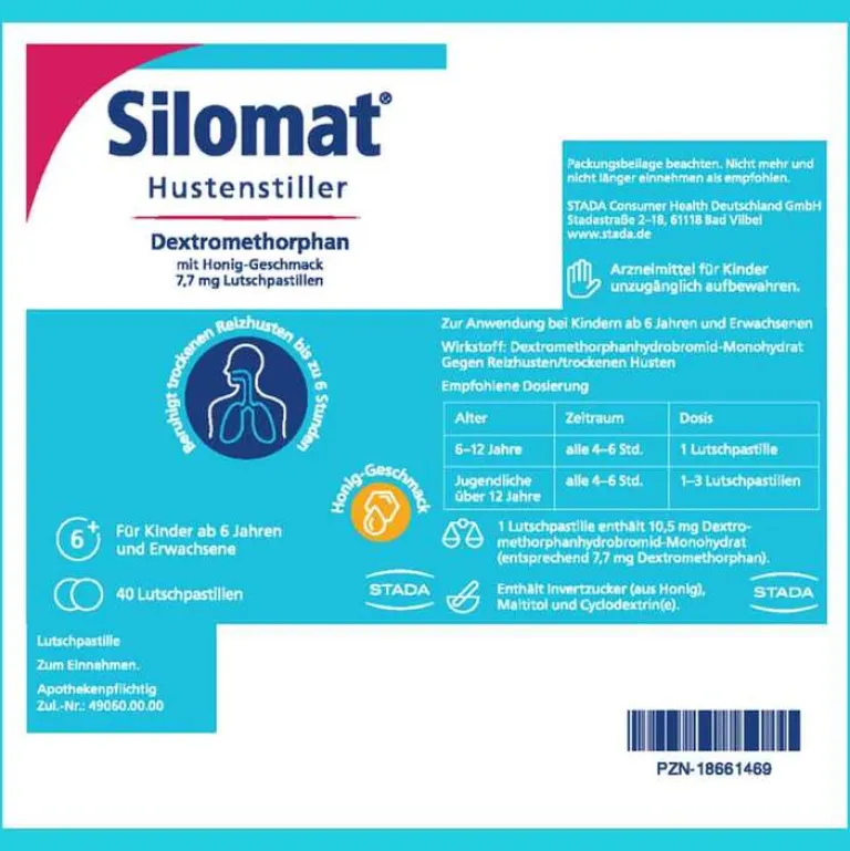 Silomat Hustenstiller-Hustenstiller Dextromethorphan mit Honig-Geschmack, 40 St