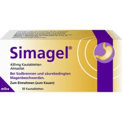 Simagel Kautabletten, 50 St- Sodbrennen Medikamente|Magentabletten