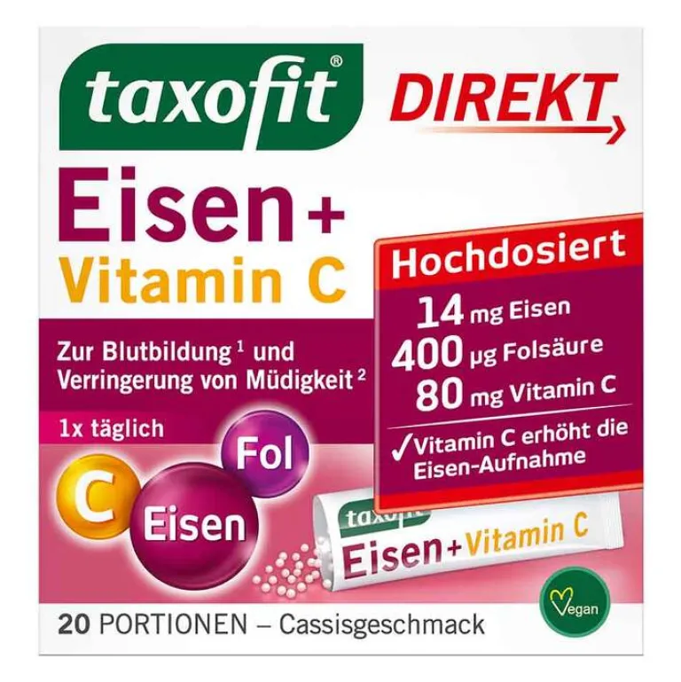 Taxofit Vitamin C (Ascorbinsäure)-Eisen + Vitamin C Direkt Granulat, 20 St