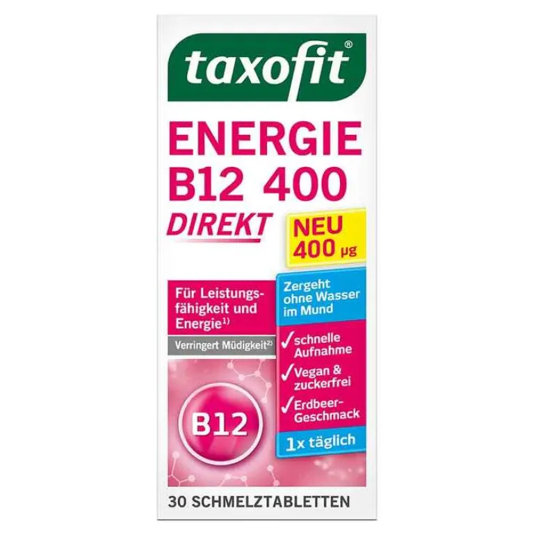 Taxofit Energie B12 400 direkt Schmelztabletten, 30 St- Vitamin B12 (Cobalamin)