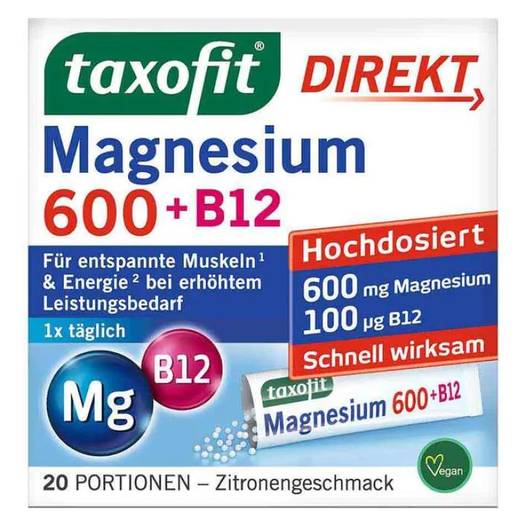 Taxofit Magnesium 600 + B12 Direkt Granulat, 20 St- Magnesium