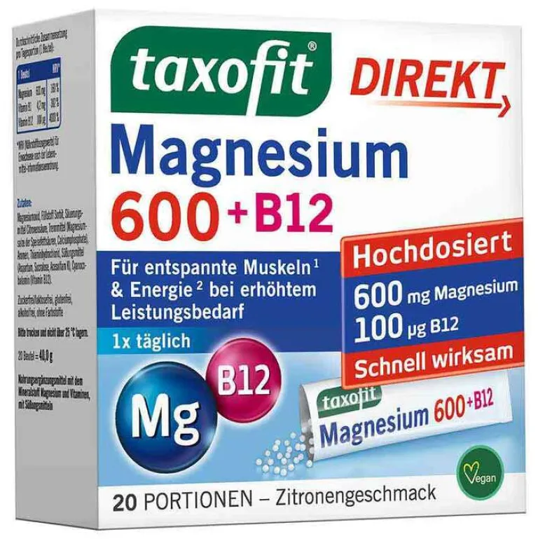 Taxofit Magnesium 600 + B12 Direkt Granulat, 20 St- Magnesium
