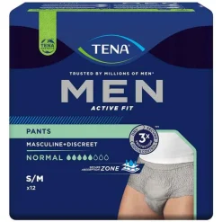 ® MEN ACTIVE FIT Pants Normal grau S/M bei Inkontinenz, 12 St^Tena