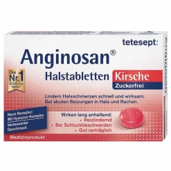 Tetesept Halsschmerztabletten-Anginosan Halstabletten zuckerfrei Kirsch, 20 St