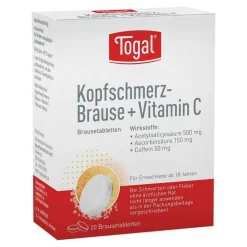 Togal Zahnschmerztabletten|Kopfschmerztabletten-® Kopfschmerz-Brause + Vitamin C, 20 St