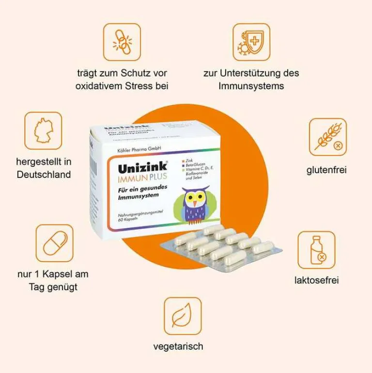 Unizink Immun Plus Kapseln, 1X60 St- Zink|Immunsystem