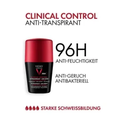 Vichy Homme Deo Clinical Control 96h Roll-on, 50 ml- Antitranspirant & Deo