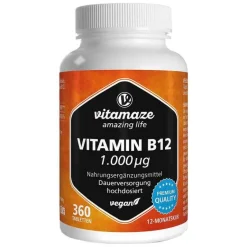 Vitamin B12 1000 µg hochdosiert vegan Tabletten, 360 St^Vitamaze