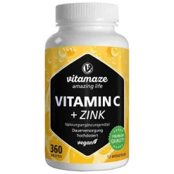 Vitamaze Vitamin C 1000 mg hochdosiert + Zink vegan Tabletten, 360 St- Vitamin C (Ascorbinsäure)