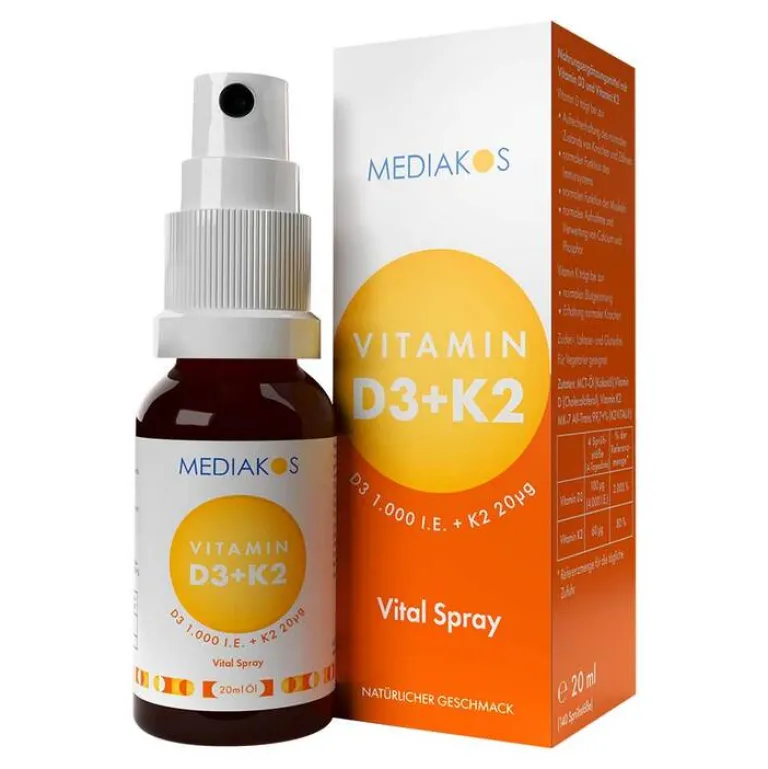 Mediakos Vitamin K|Vitamin D (Colecalciferol)-Vitamin D3 + K2 1000 I.E. 20 µg Vital Spray, 20 ml