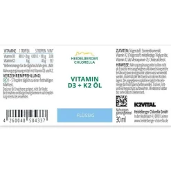 Heidelberger Chlorella Vitamin D (Colecalciferol)-Vitamin D3 + K2 Öl Tropfen zum Einnehmen, 30 ml