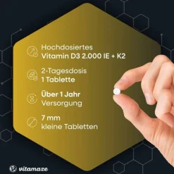 Vitamaze Vitamin D3 K2 2000 I.E. / 100 µg hochdosiert Tabletten , 240 St- Vitamin K|Vitamin D (Colecalciferol)