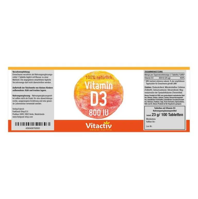 Feelgood Vitamin D (Colecalciferol)-Vitamin D3 Tabletten, 100 St