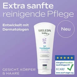 Weleda 3in1 Waschbalsam weiße Malve, 200 ml-Kinder Haut- & Haarpflege|Duschen & Waschen