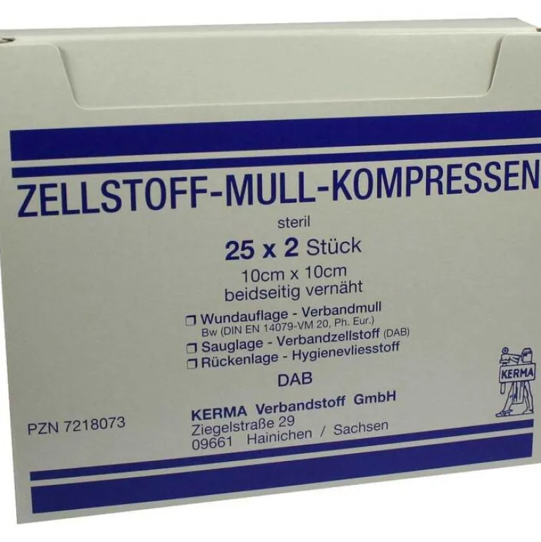 Kerma Zellstoff Mullkompressen 10c, 25X2 St- Sterile Kompressen