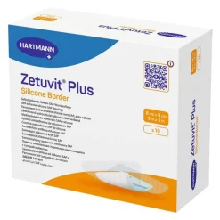 Zetuvit Plus Silicone Border 8x8 cm, 10 St- Sterile Kompressen