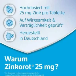 ® 25 mg hochdosierte Zink Tabletten, 20 St^Zinkorot Best
